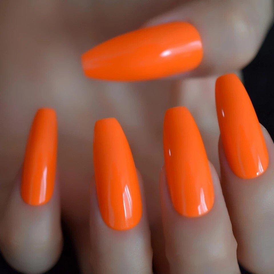 24 Bright Neon Long Press on nails glue 80s rave miami Pink orange blue green