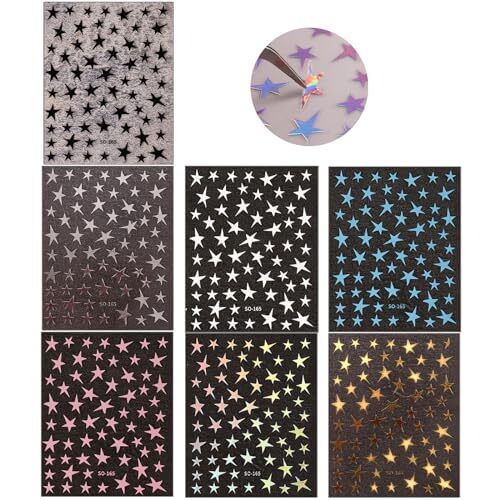 7 Sheets Star Nail Stickers Decals Gold Silver White Black Star Nail Style-d