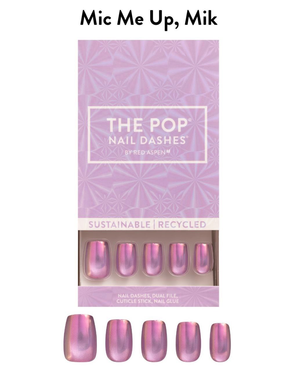Red Aspen Press On Nails-Mic Me Up, Mik Short Coffin • Cat Eye • Holo Purple