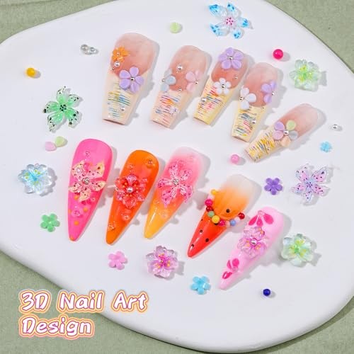3D Flower Nail Charms and Gems, Colorful Flower Charms Cherry Blossom S4-Flower