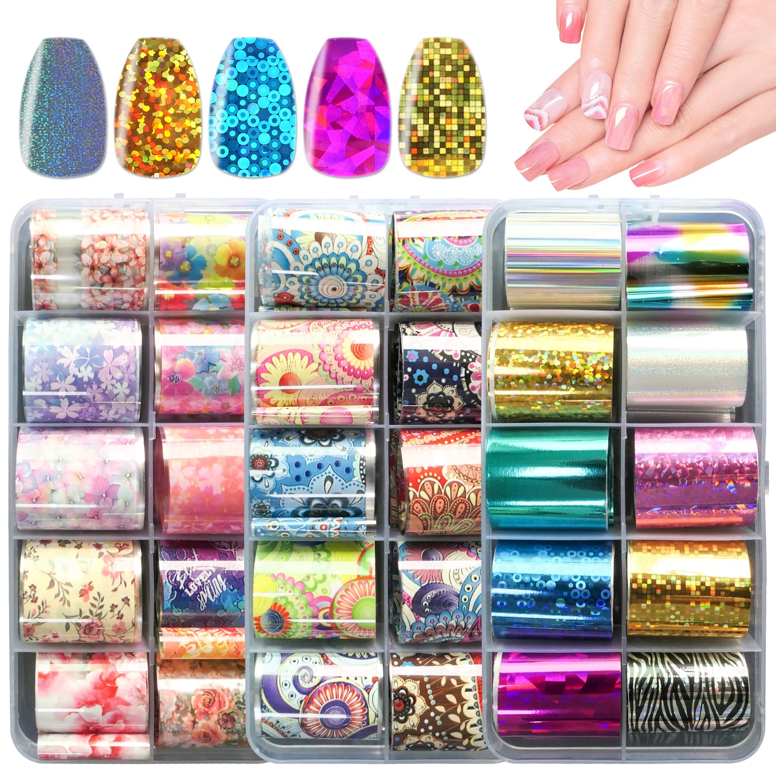 10 Rolls Holographic Nail Art Foil Transfer Stickers Nail Art Decals for Women