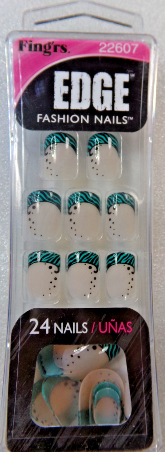 Fing’rs Edge Nails, Short, Black & Green French, Glue on