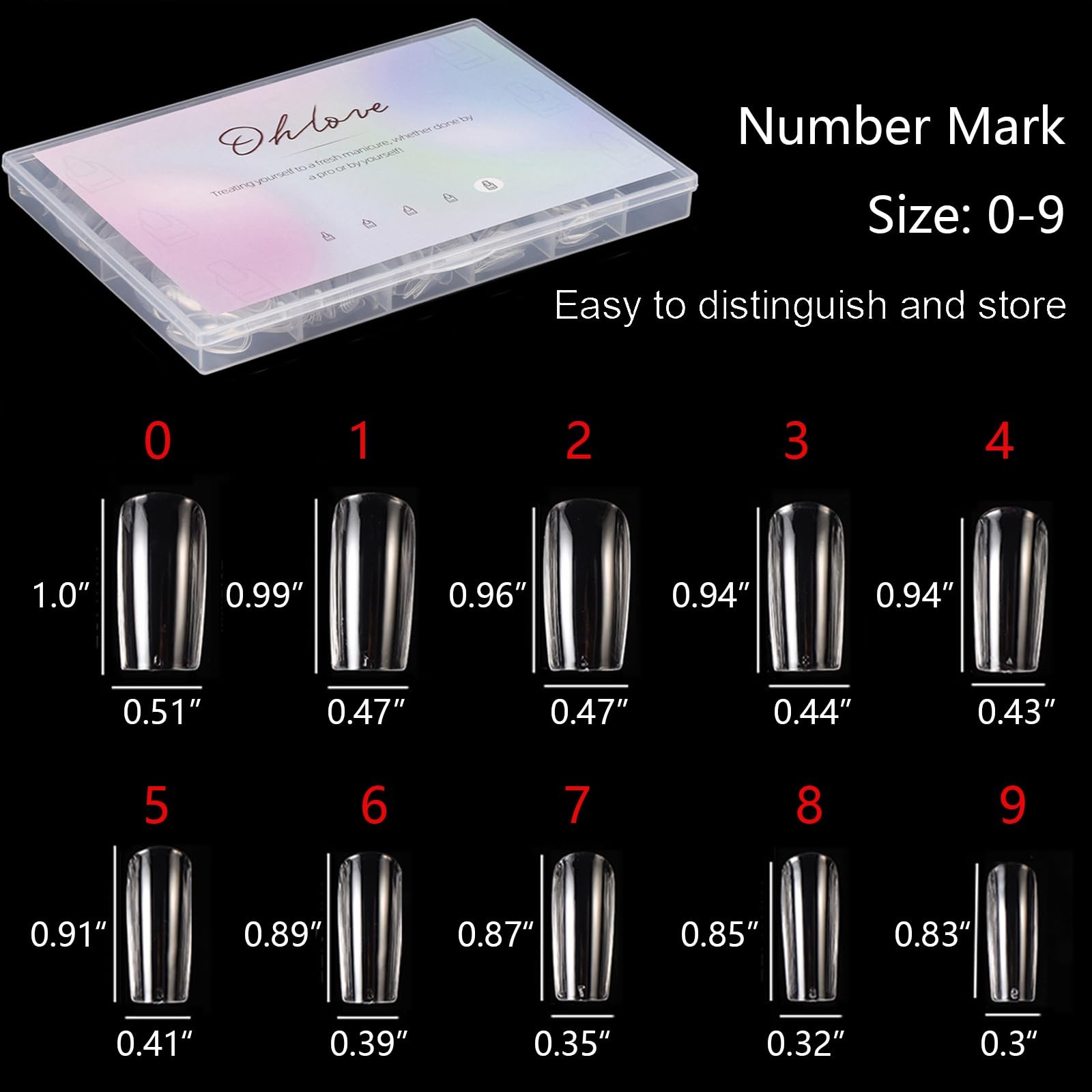 500Pcs Square Nail Tips Full Cover Clear Fake Medium, B-square clear