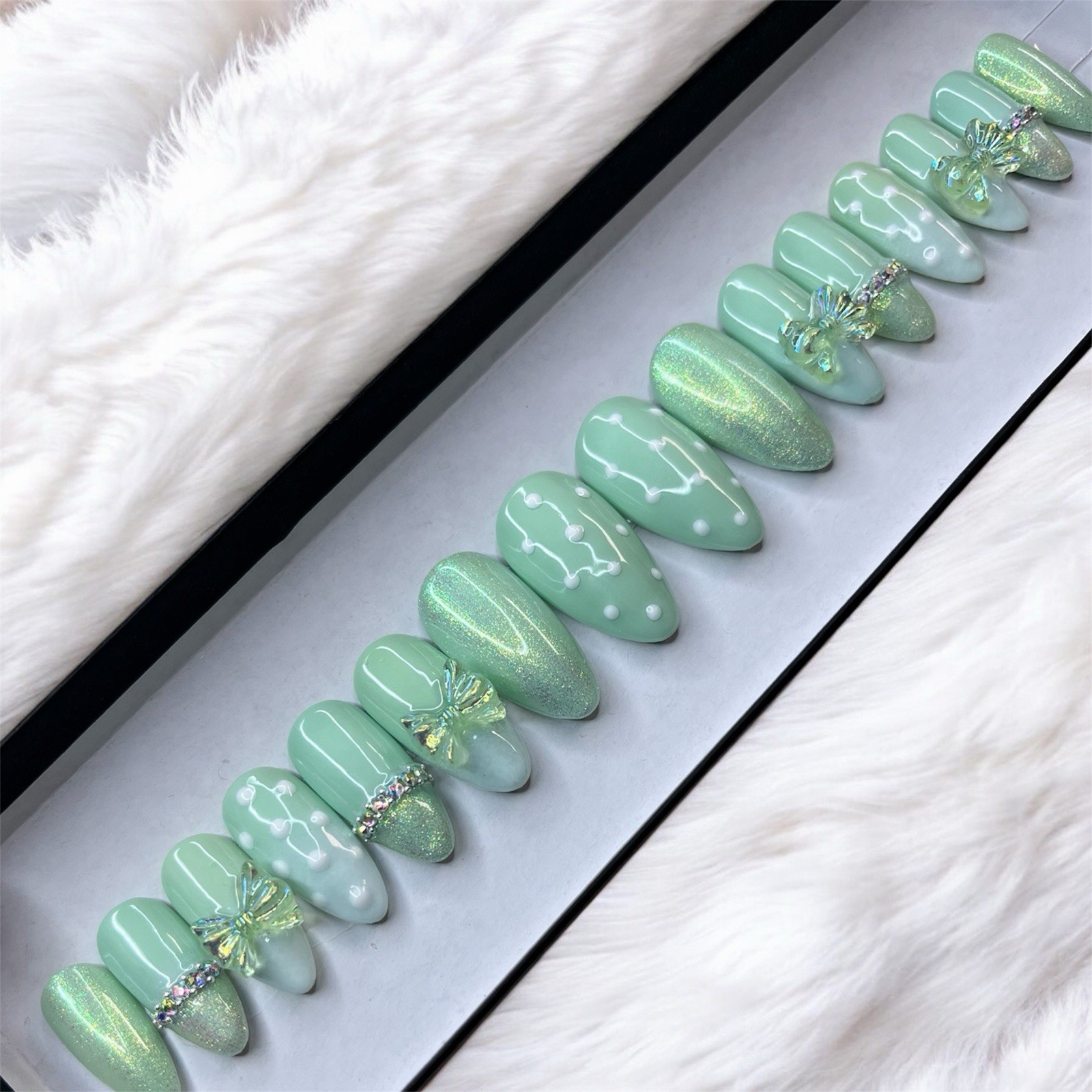 Handmade Mint to Be Press-On Nail Set Prep Kit Included