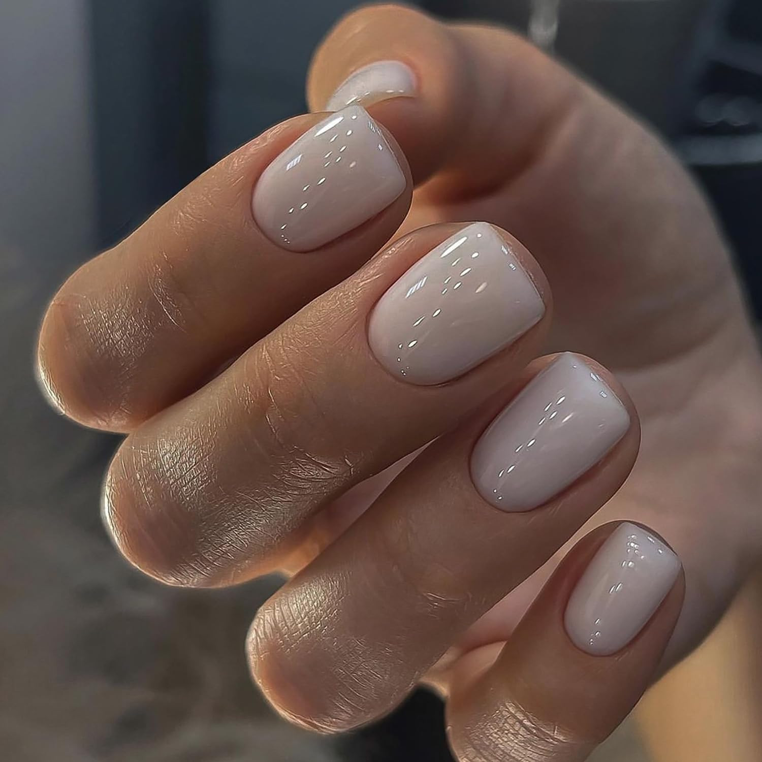 24Pcs Press on Nails Short Square Fake Nails Milk White Nails Press Ons Acrylic
