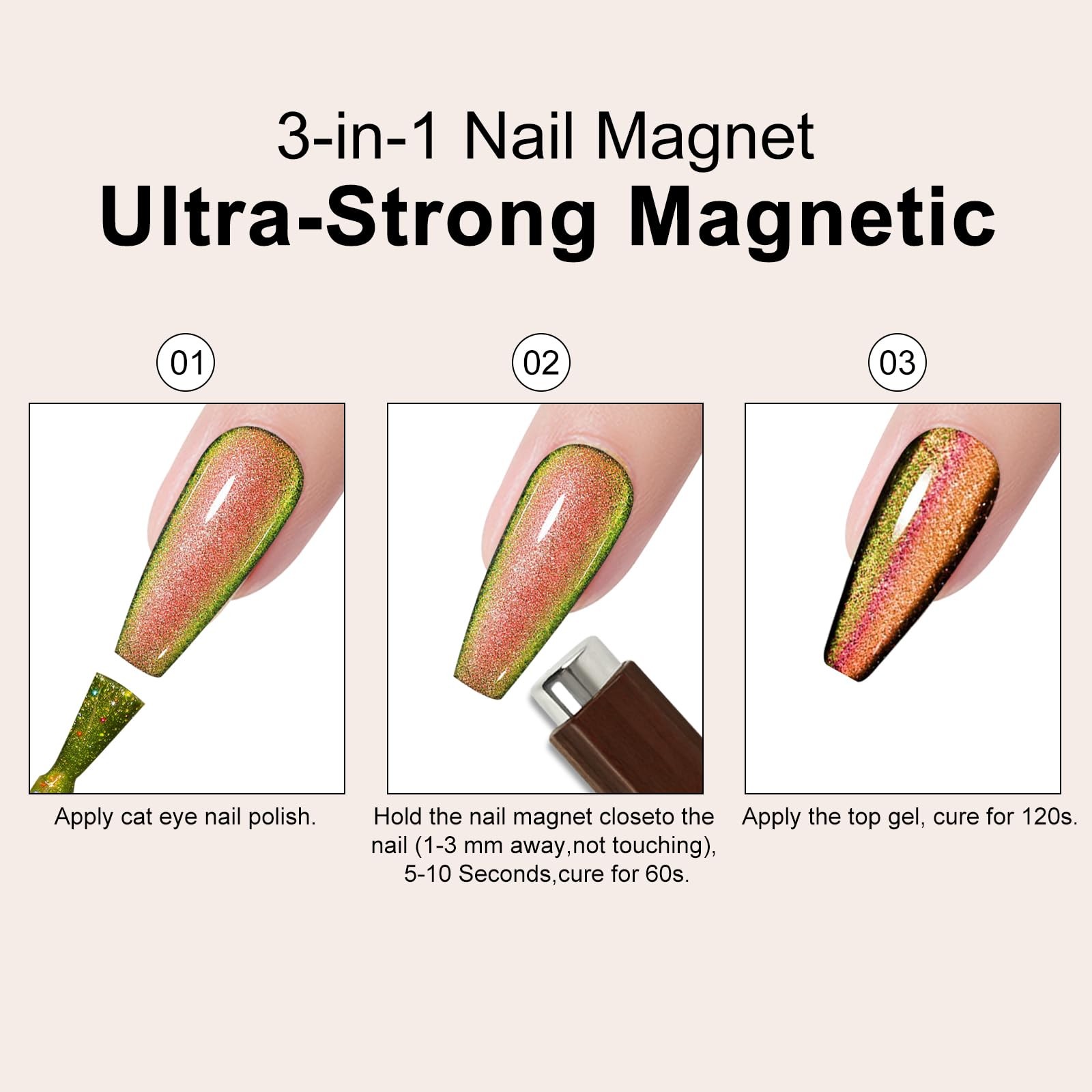 3 In 1 Nail Magnet, Multifunctional Cat Eye Gel Polish Magnet with…