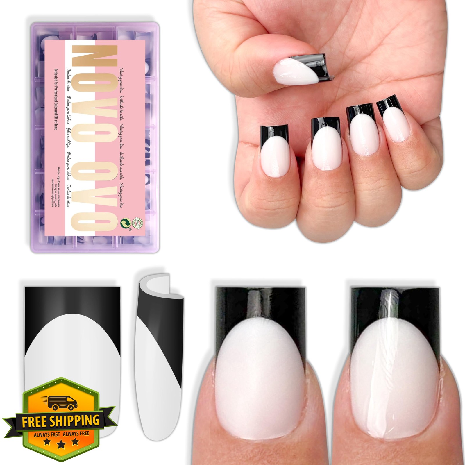 NOVO OVO French Tip Square Press on Nails Milky White 240ct