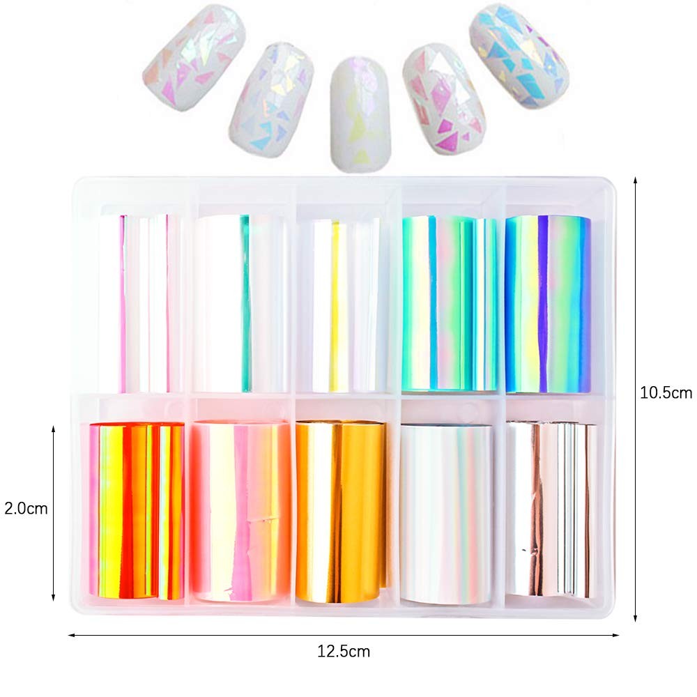 SILPECWEE 10 Rolls Glass Foil Nail Stickers Strips 10 Count (Pack of 1)