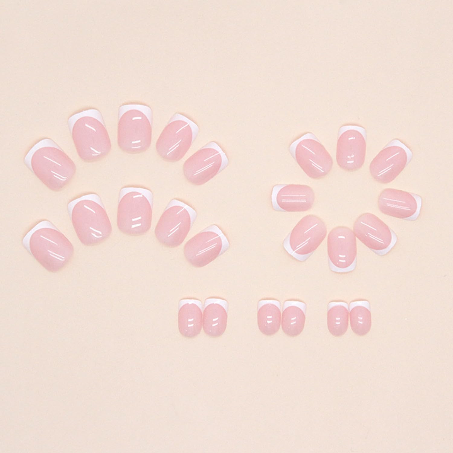 White French Tip Press on Nails Short Square Fake Nails Glossy Pink False Nails