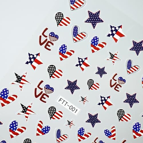 4th of July Nail Stickers 1Pcs Patriotic Designs Nail Art Stickers 5D Embossed