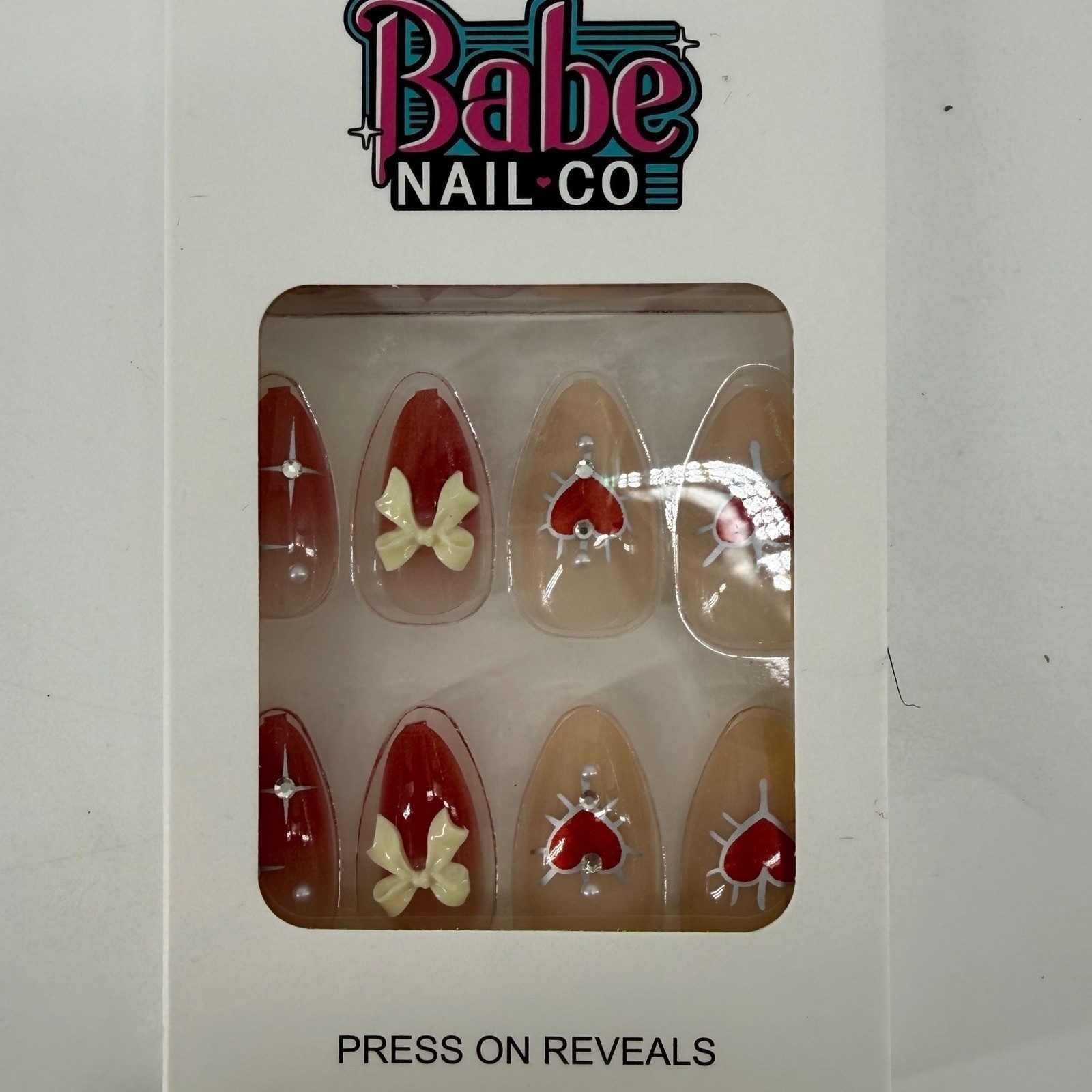 Babe Nail Co 3 pack Valentines Press On Nails Set Pink French Bow Heart Designs