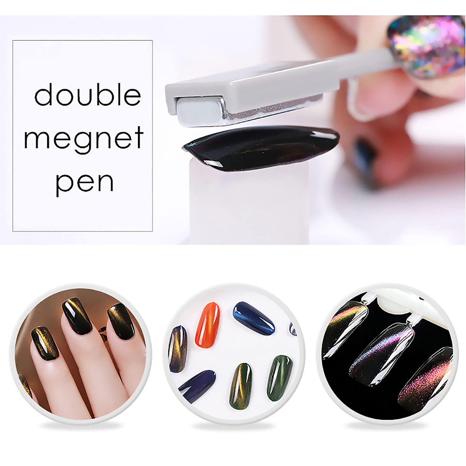 3Pcs Nail Magnet 3D Cat Eye Magnet for Nails Dual-Ended Magnetic Stand Nail Poli