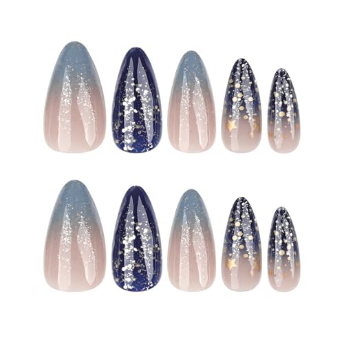 Medium Dark Blue Ombre Almond Press on Nails 12409a – French Tip