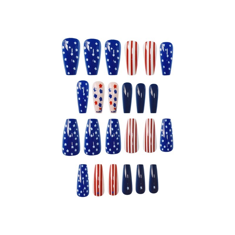48pcs-4th of July Press on Nails with American Flag, Stars and Stripes Designs