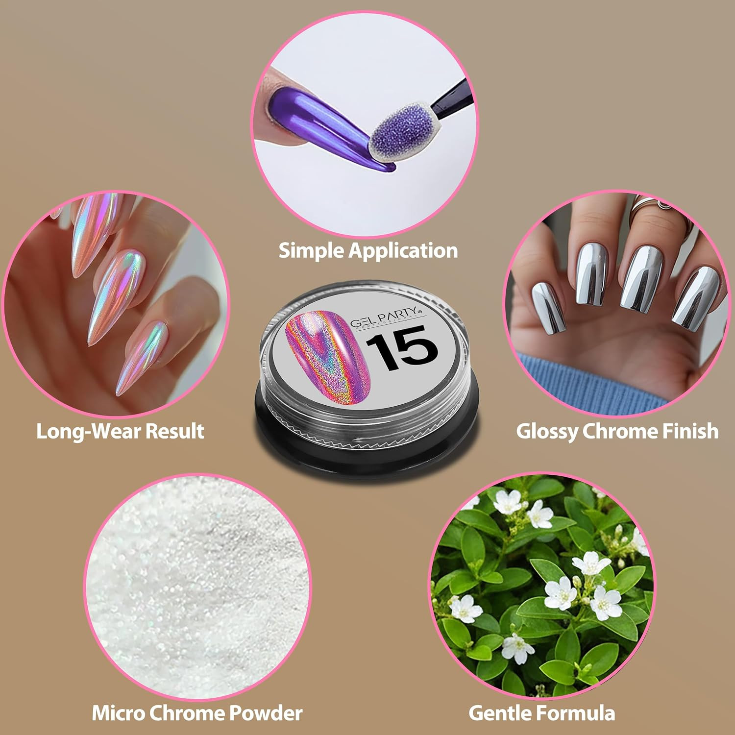 GELPARTY 16 Colour Chrome & Holographic Nail Powder Kit – Mirror-Effect Metallic