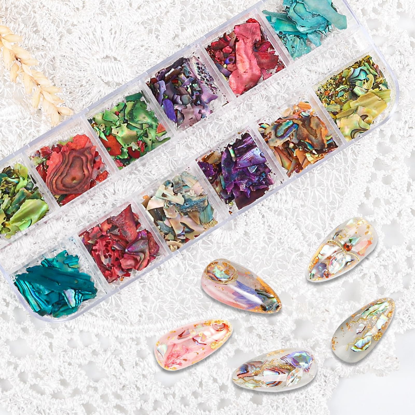 12 Colors 3D Irregular Nail Art Abalone Seashell Slices, Nail Art Shell Piece…