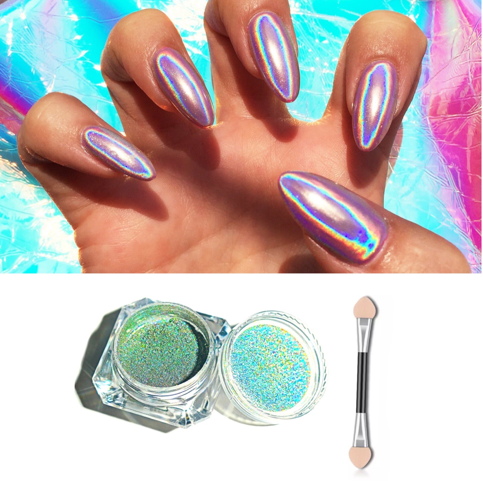 Unicorn Holographic Nail Powder Ultra Fine Chrome Rainbow Effect Pigment 15um UK