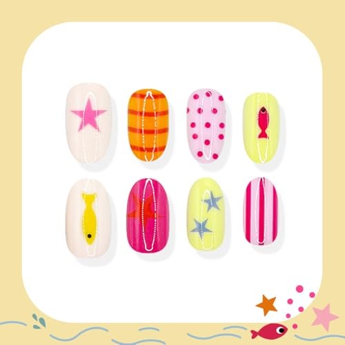 Summer Nail Art Design – Short Oval Fake Nails – Summer8
