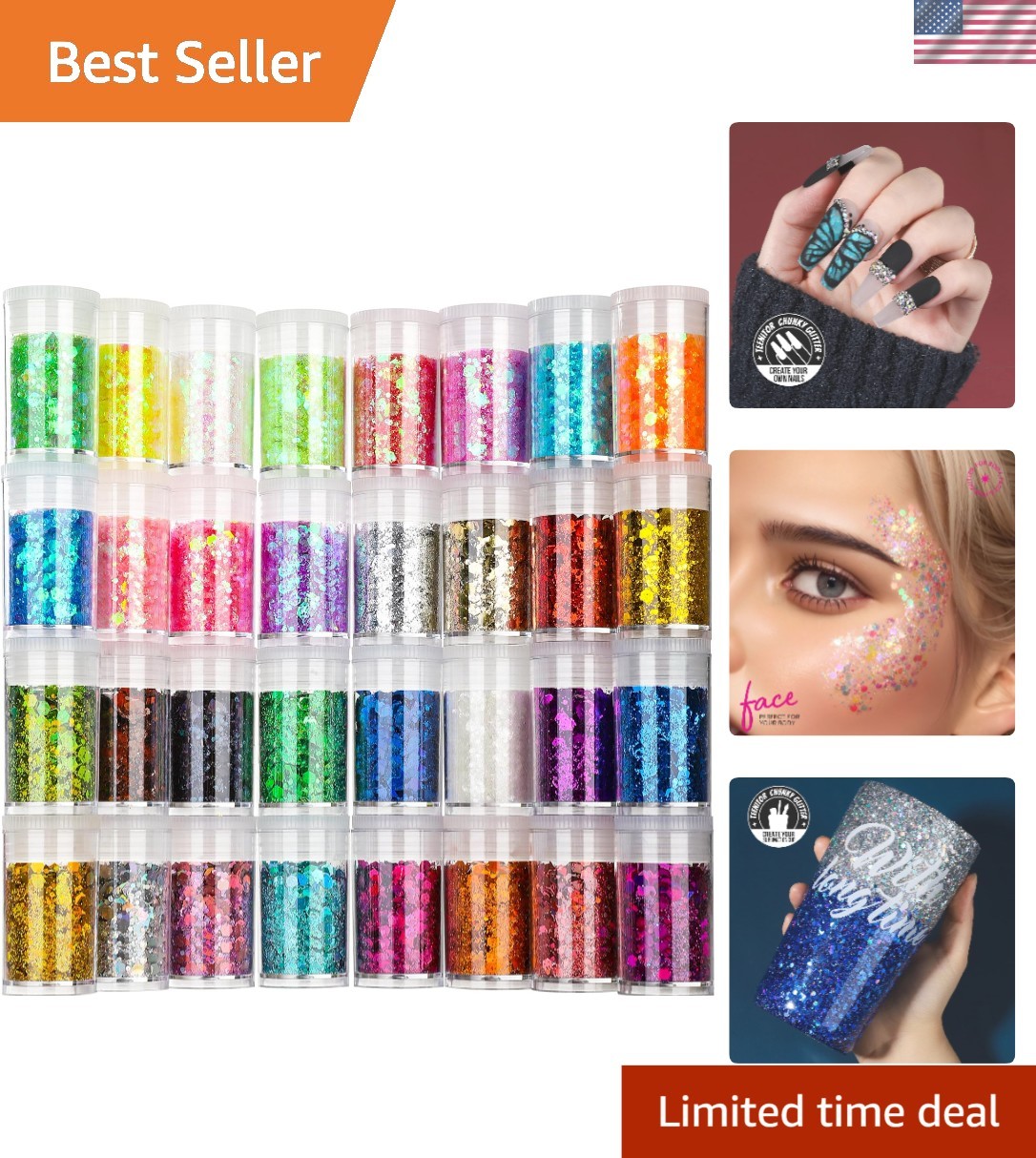 32-Pack Iridescent Glitter Flakes – Perfect for Festivals & Creative Projects