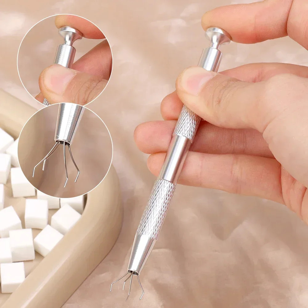 Mini Square Nail Art Sponge with 4 Claws Nail Sponge Metal Grabber Set