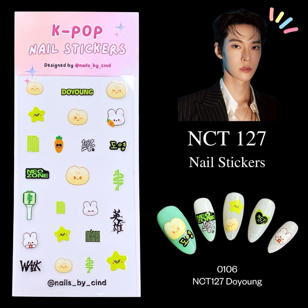 NCT 127 KPOP NAIL STICKER FAN MADE KOREA YUTA DOYOUNG MARK LEE HAECHAN I Z10