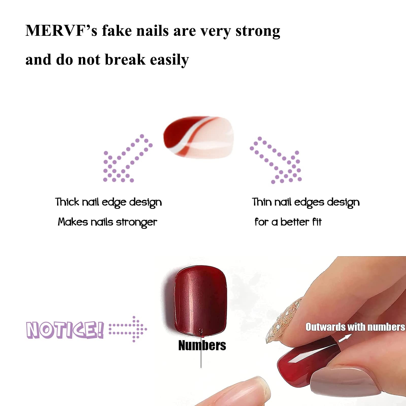 Oval Press on Nails Medium Fake Nails Brown French Tip Burgundy Round Acrylic…