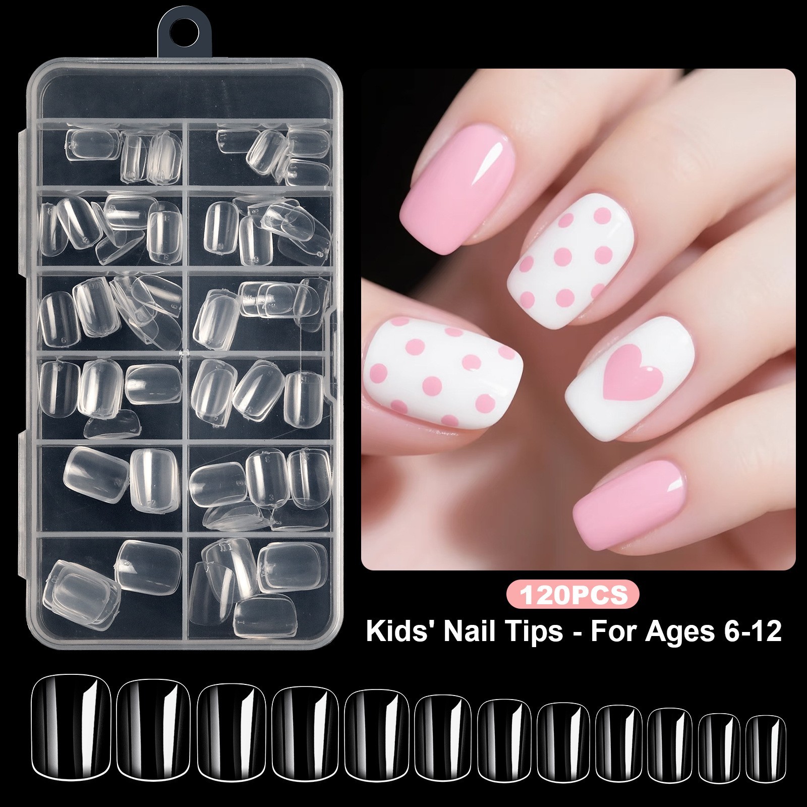 120/240PCS Non-Toxic Short False Nail Tips For Kids Ages 6-12 Full Cover Clear