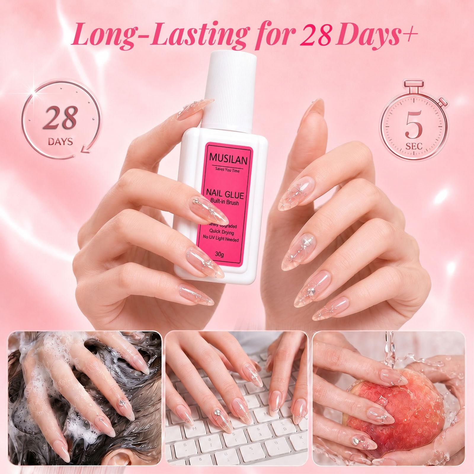 Super Strong Nail Glue, 30g Brush on Nail Glue for Press Ons Nails