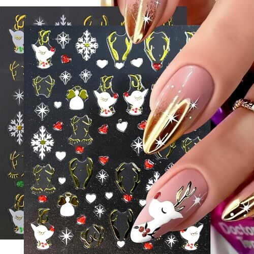 8 Sheets New Year Nail Stickers 3D Self-Adhesive Gingerbread Man snowmen