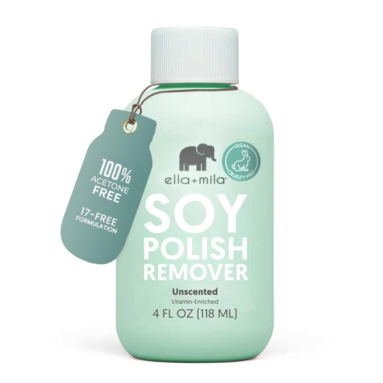 ella+mila Soy Nail Polish Remover – Unscented, 4 Fl Oz (Pack of 1)