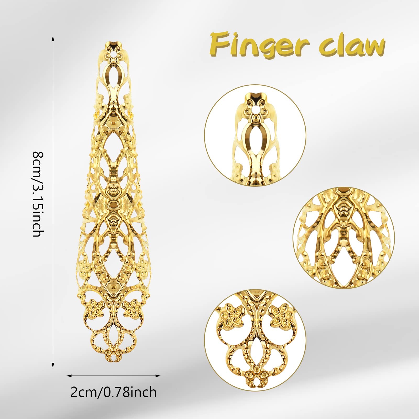 20 Pack Finger Nail Claw Rings Ancient 8cm/3.15in*2cm 0.79in, Gold and Silver