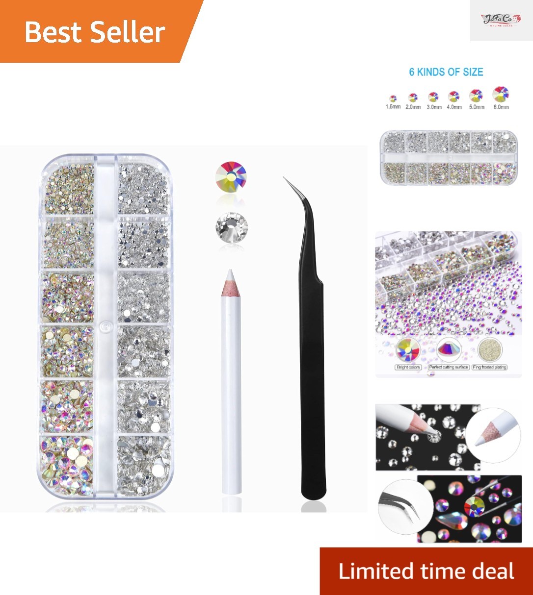 Deluxe 2400pcs Nail Gems Set – Iridescent & Clear Rhinestones for Crafts