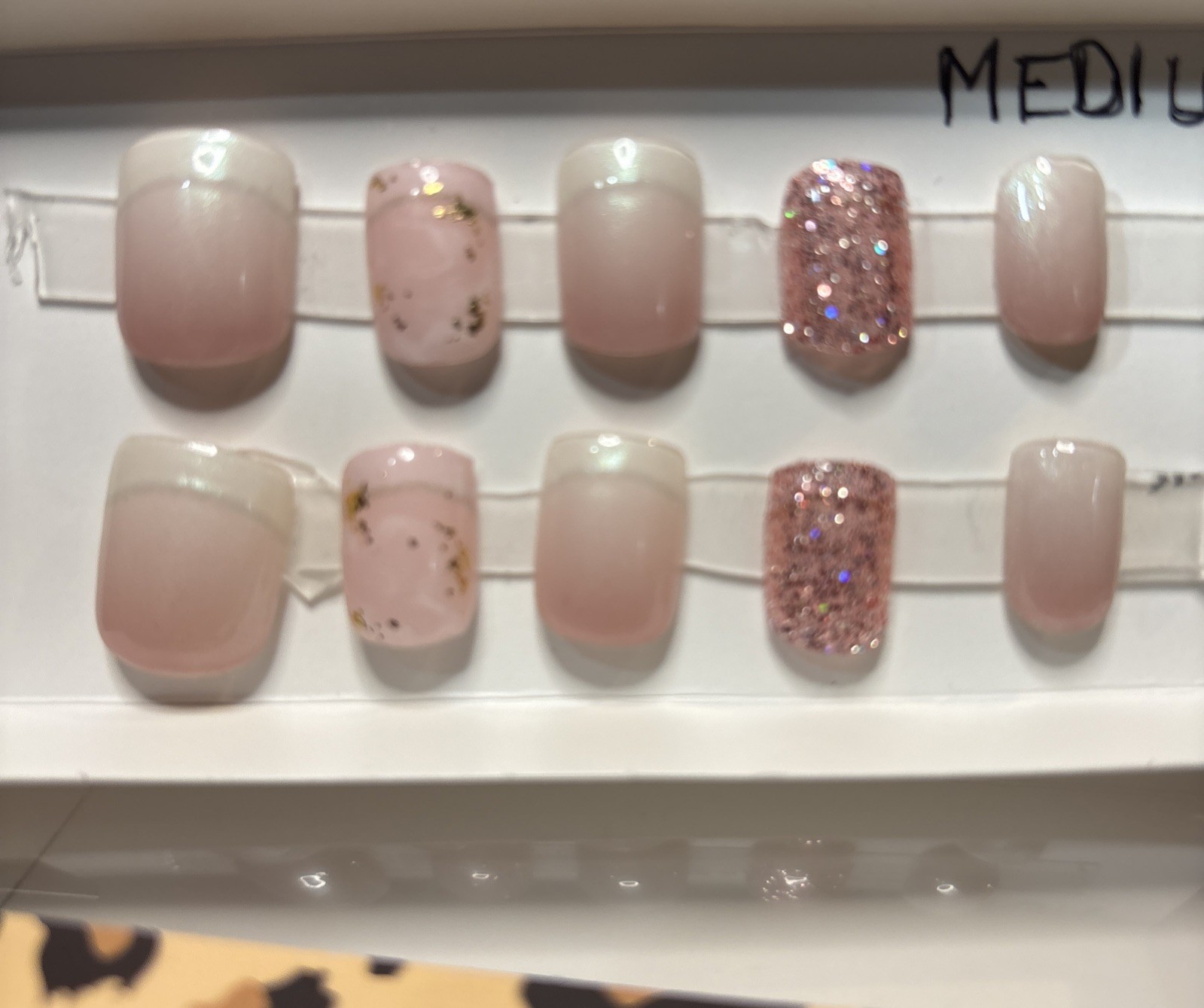 Press On Nails Medium Square-Nails Elegant white&pink full set