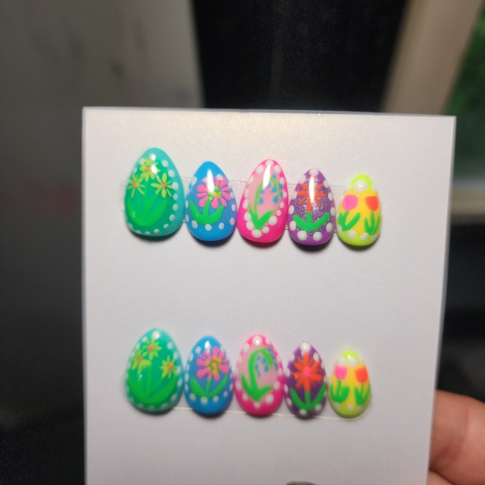 Handmade Builder Gel Floral Extra Short Almond Press On Nails