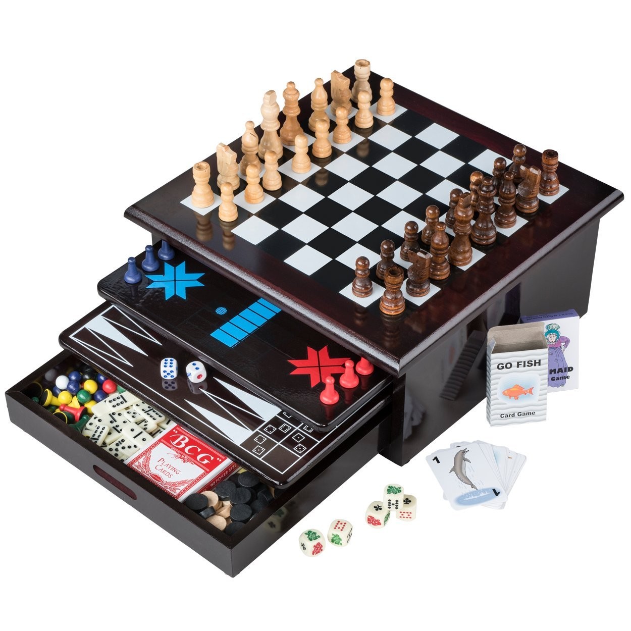 Board Game Set – Deluxe 15 in 1 13.5 inches x 13 x 6.5 inches, Black