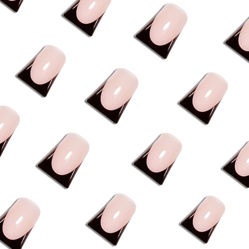 Black French Tip Press On Nails Short Duck Nails For Women Short Duck Nails 5