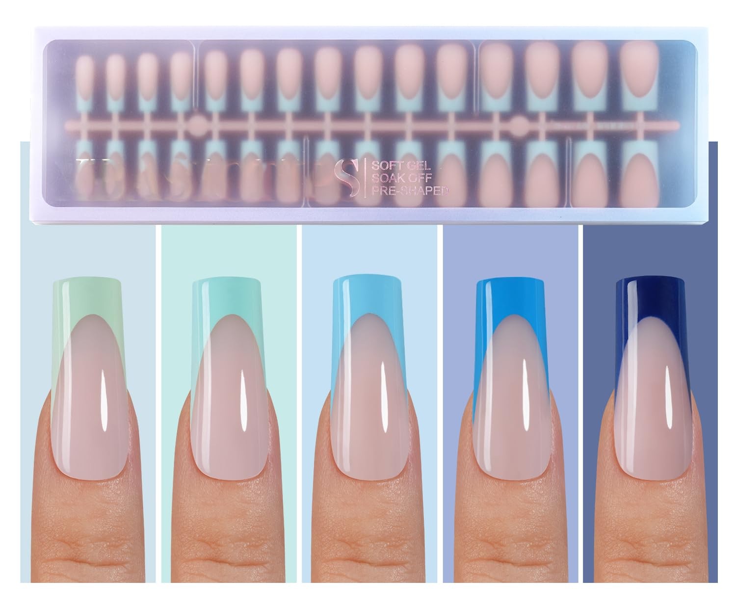 Misssix XBASICTIPS Blue French Tip Press On Nails, 150Pcs French Nail Tips Lo…