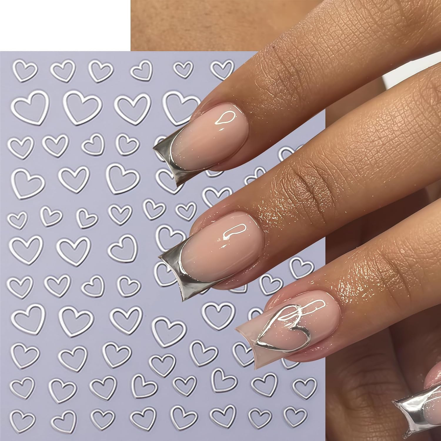 8 Sheets Valentines Day Nail Art Stickers 3D Gold Silver White Rose Gold Hollow