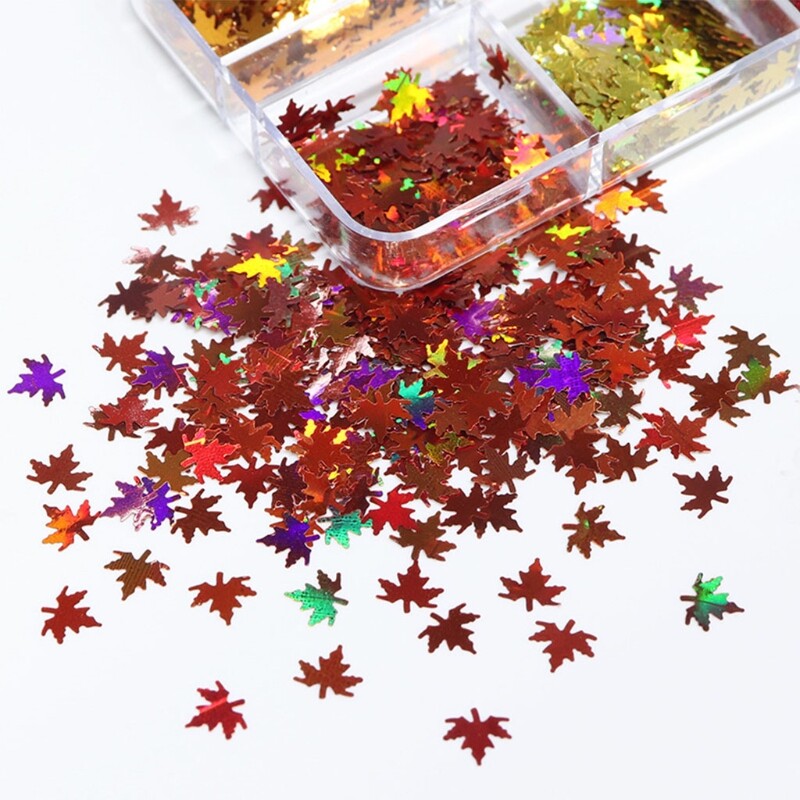 3D Maple Leaf Glitter Sequins Art Flakes Manicure Colorful