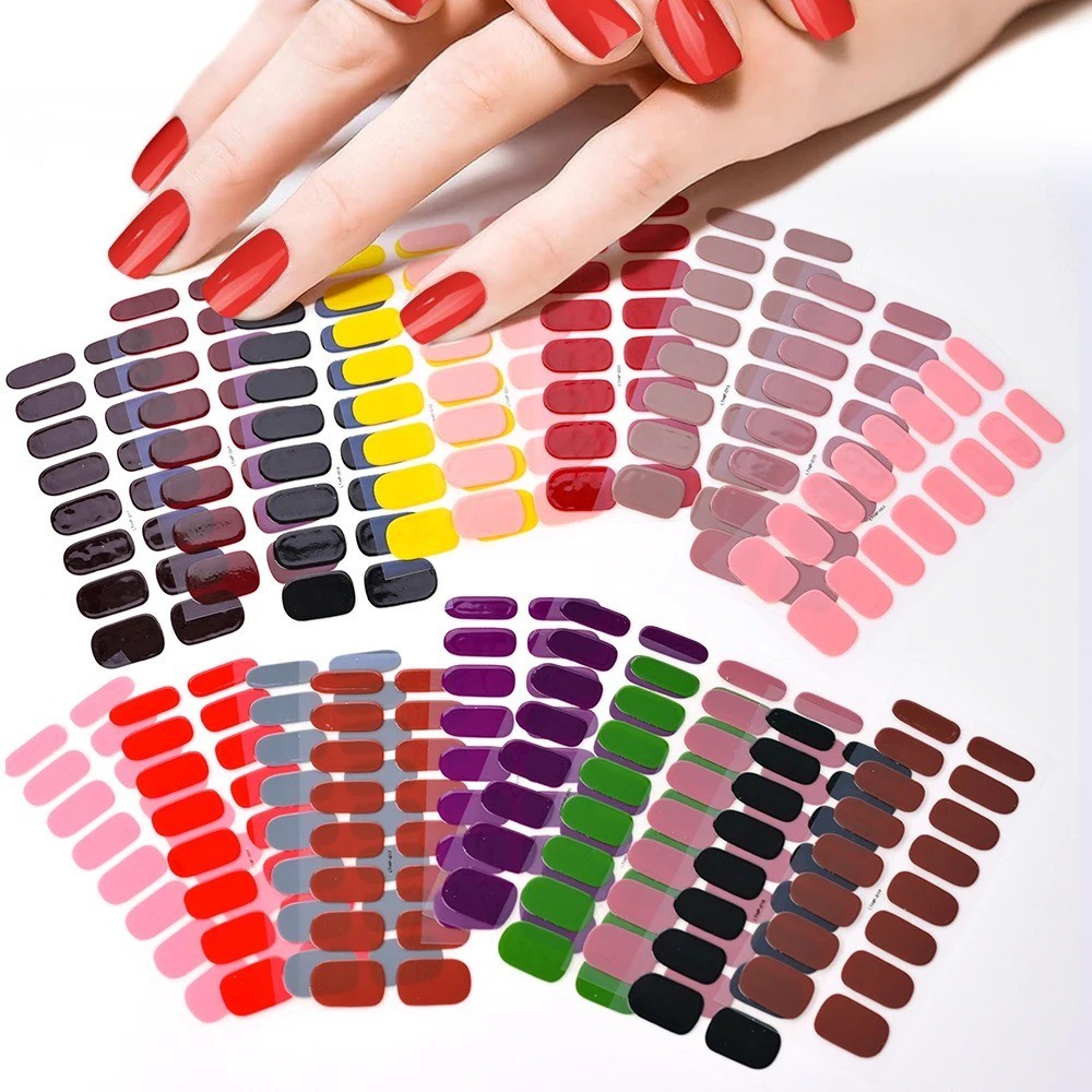 16 Tips Semi Cured Gel Nail Wraps French UV Gel Nail Stickers Long Lasting