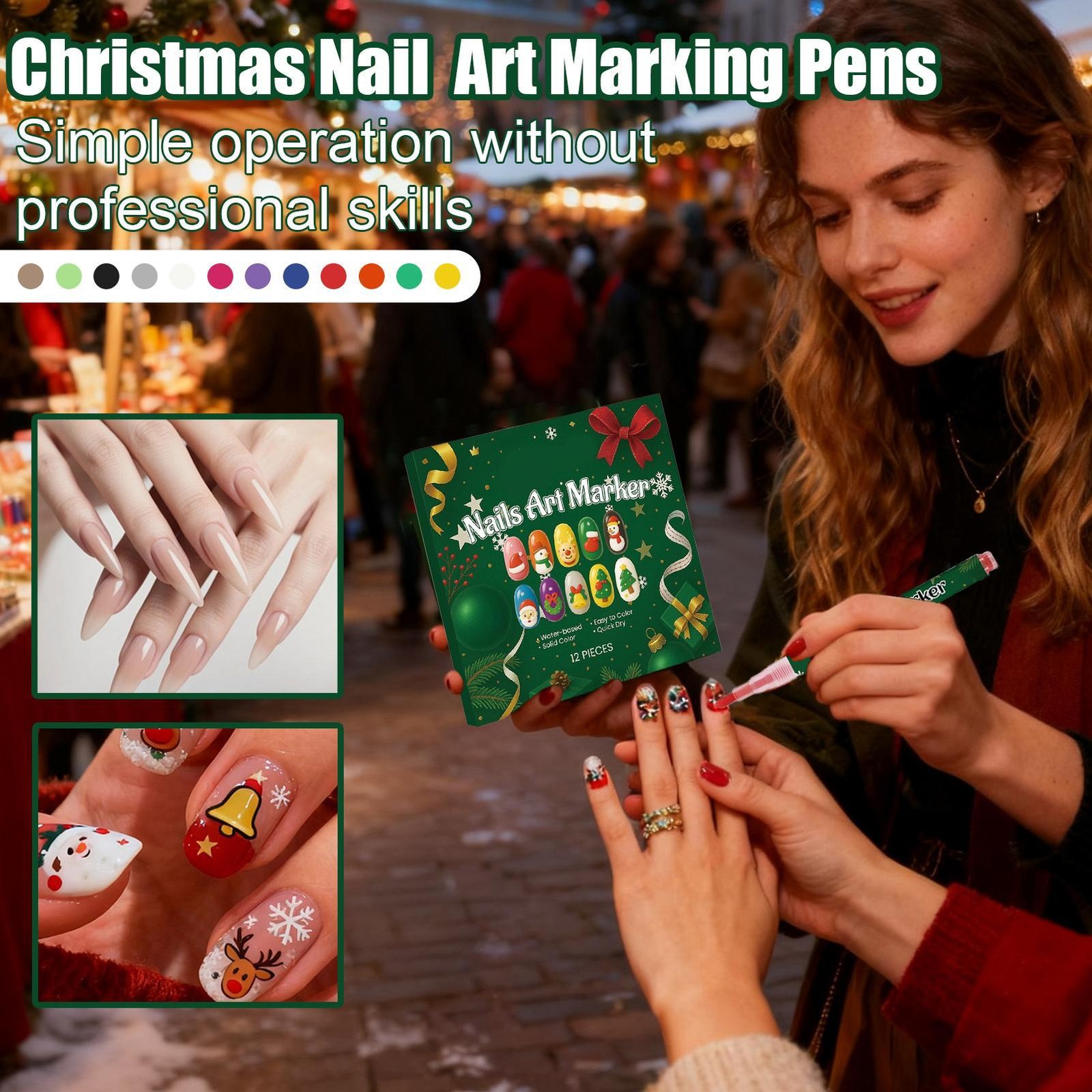 12-Color Christmas Nail Art Pen Set Fingernail DIY Graffiti Markers Home Salon