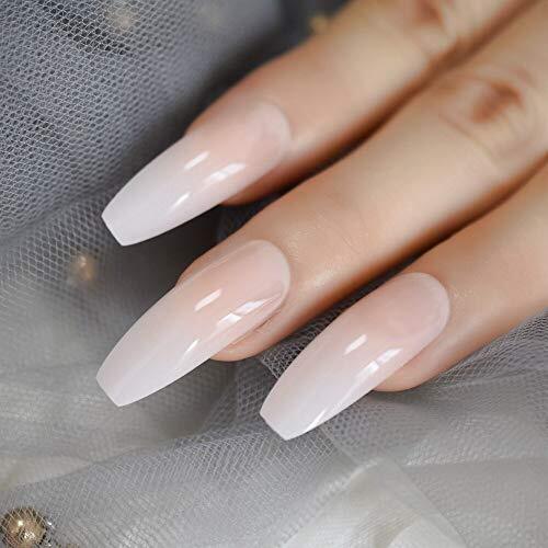 Ombre Gradient Pink Nude White French Ballerina Press on False Nails L5264