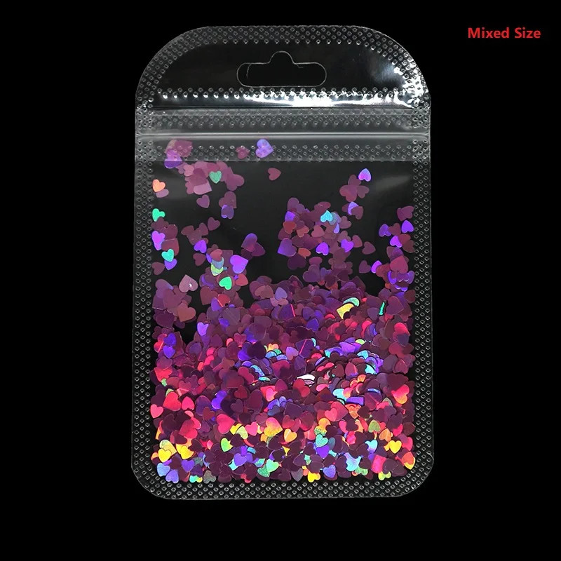 2g Holographic Nail Art Glitter Shiny Sweet Love Red Heart Flakes Sequins 3D Nai