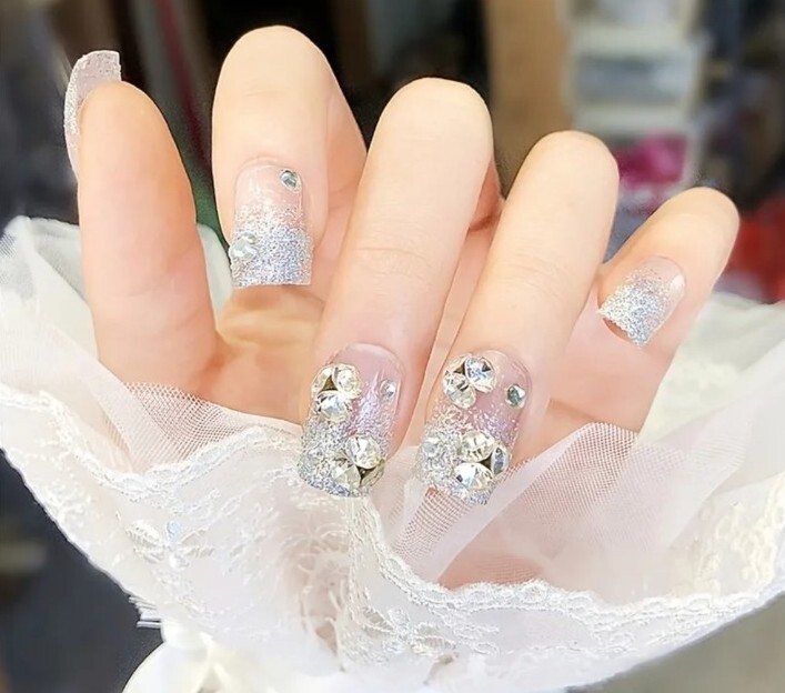 *Brand New* Luxury Rhinestone Bling Glitter Wedding Press On Fake Nails