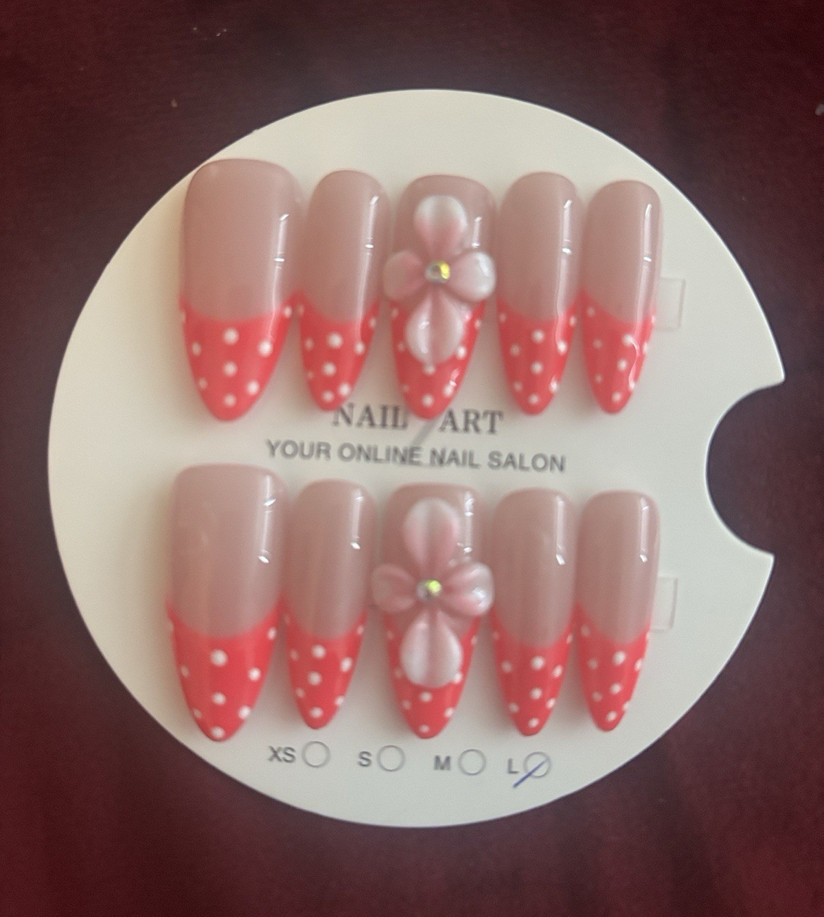 Press-On Nails Set Pink/Red/White 3D Flowers Long Stiletto Full Cover