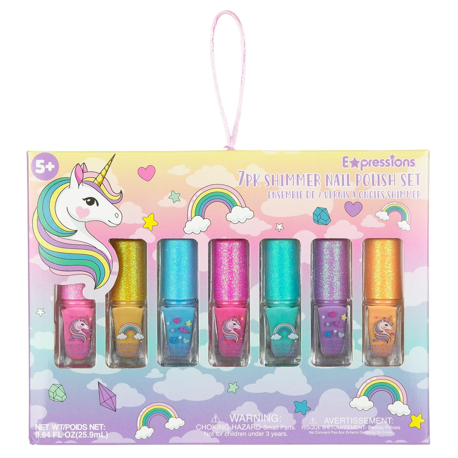 7Pc Unicorn Shimmer Nail Polish Set for Girls – Glitter Cap, Non-Toxic Quick Dry