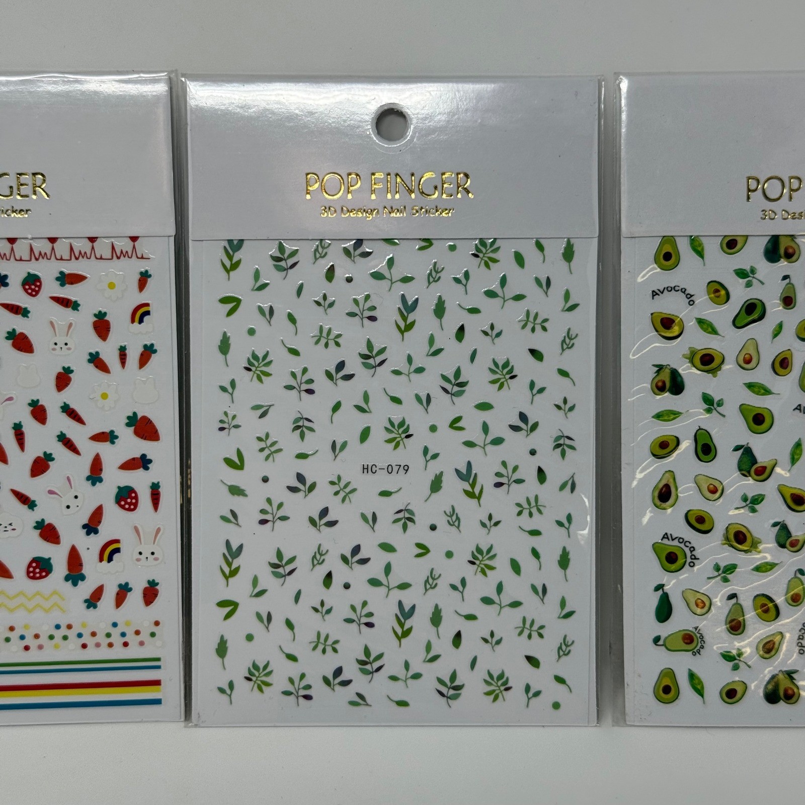 Pop Finger 3D Design Nail Sticker Lot of 10 Sheets Fruit Floral Summer Emoji