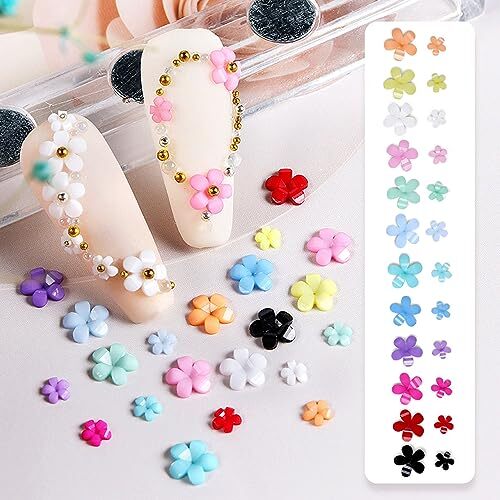 12 Grid 3D Flowers Nail Charms Acrylic Colorful Flowers Nail Art Rhinestones