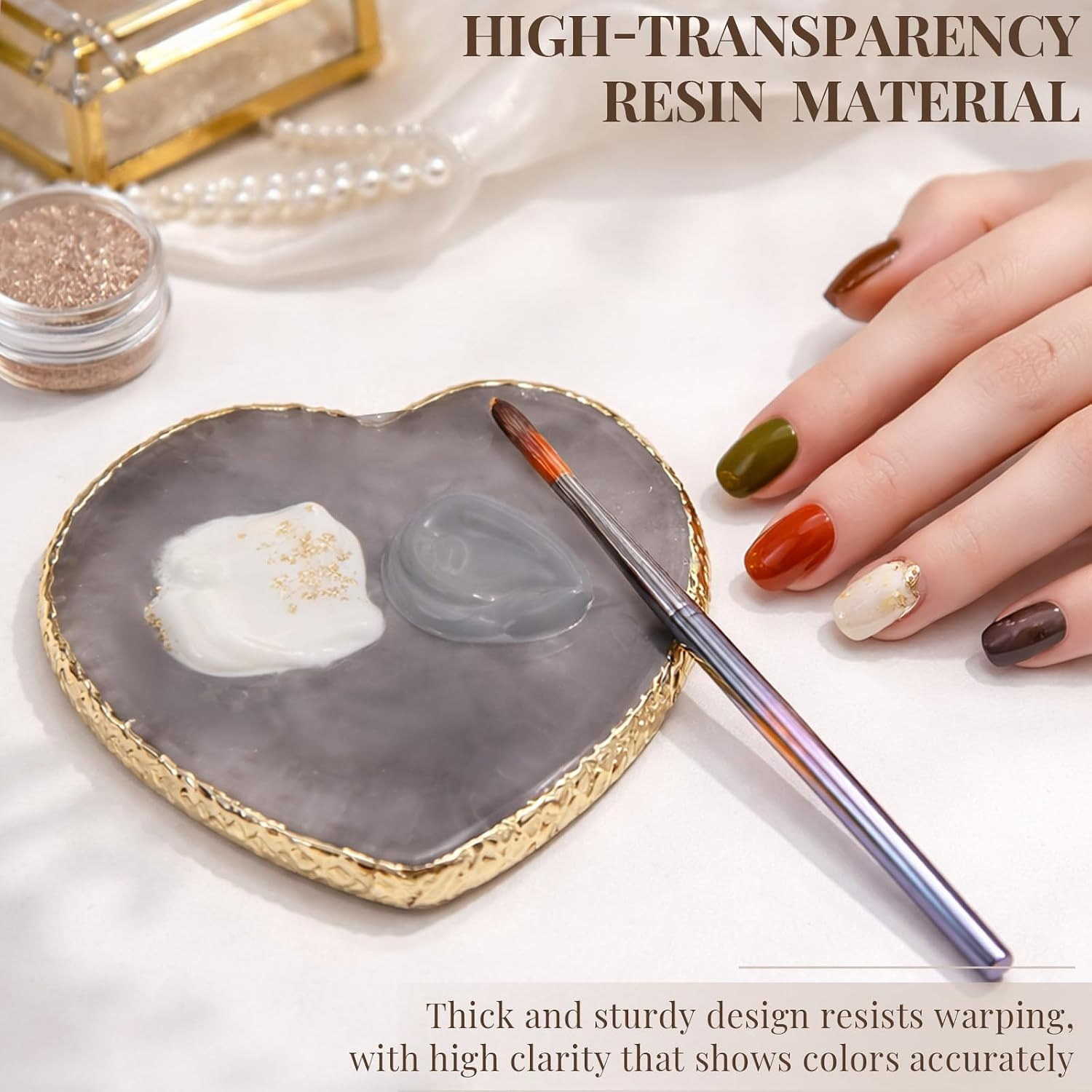 2 PCS Heart-Shaped Resin Nail Art Mixing Palette – Nail Polish Mixing Plate & Na