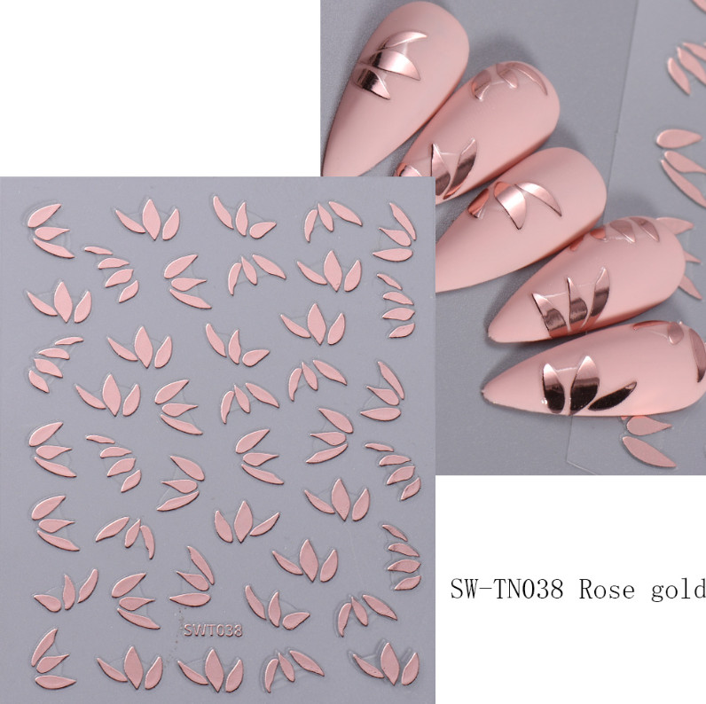 2Pcs 3D Leaf Metallic Ornament Geometric Rose Gold Nail Art Stickers SWT38 NS20